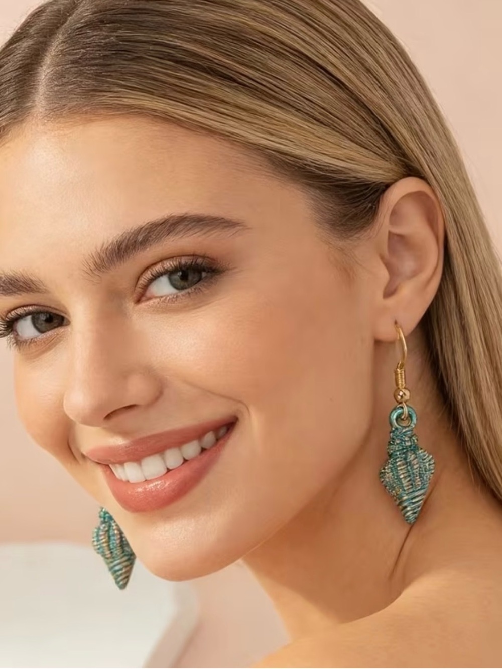 Turquoise Beaded Shell Drop Earrings - Women's Jewelry